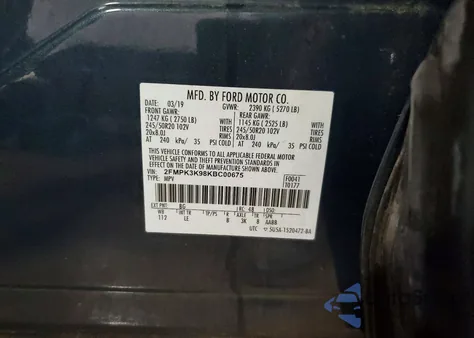 2019 Ford Edge Titanium z USA, uszkodzony, nr VIN 2FMPK3K98KBC00675